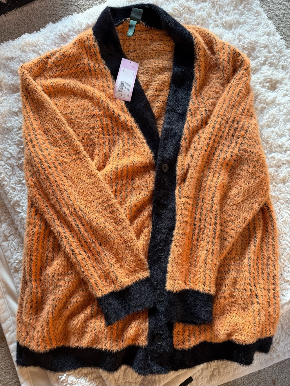 wild fable Orange and Black Fuzzy Button-Up Cardigan